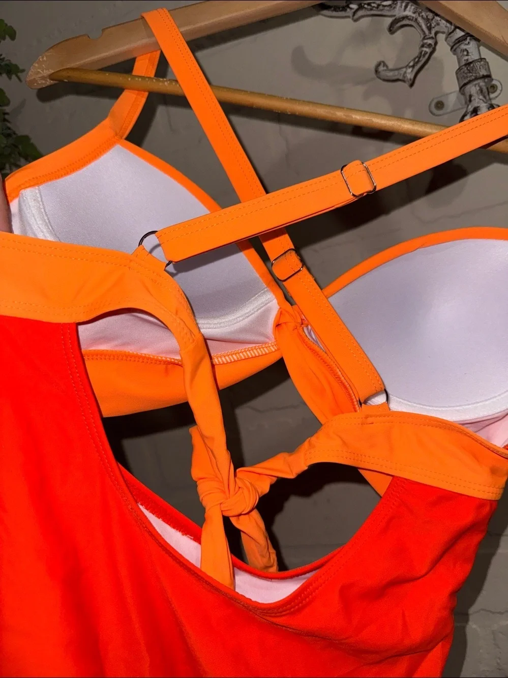 Orange One Piece Swimsuit cut out tie back NEW small Iffei brand